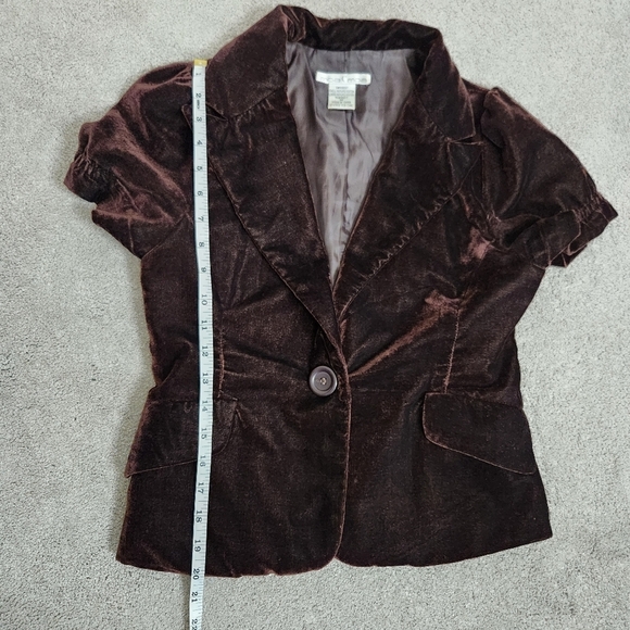 Alice Cullen Alternative Brown Velvet Y2K Short Sleeve Blazer Size M Twilight - Picture 8 of 12